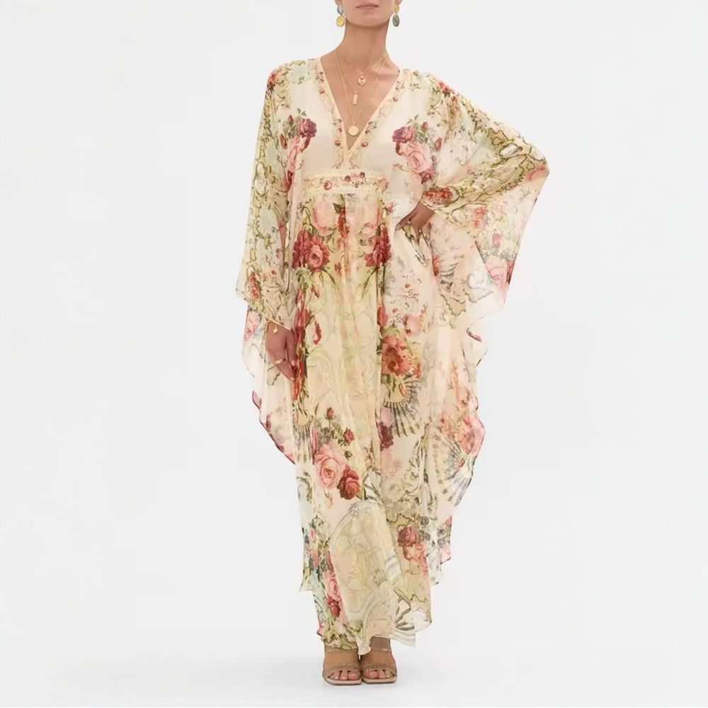 Camilla Meet Me At The Majestic Silk Kaftan Maxi Dress With Waist Detail, NWT